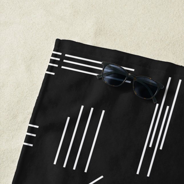 Black White Gorgeous Modern Geometric Pattern Beach Towel (In Situ)