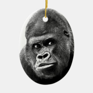 Black White Gorilla Ceramic Ornament