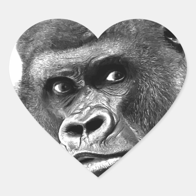 Black White Gorilla Heart Sticker (Front)