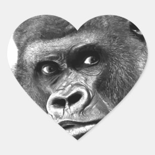 Black White Gorilla Heart Sticker