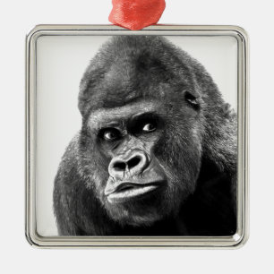 Black White Gorilla Metal Ornament