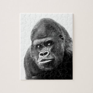 Black White Gorilla Photo - Animals Art Jigsaw Puzzle