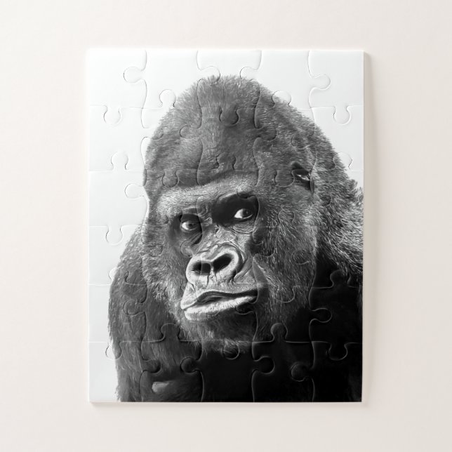 Black White Gorilla Photo - Animals Art Jigsaw Puzzle (Vertical)