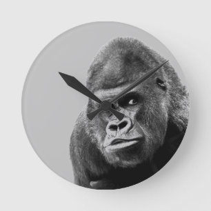Black White Gorilla Round Clock