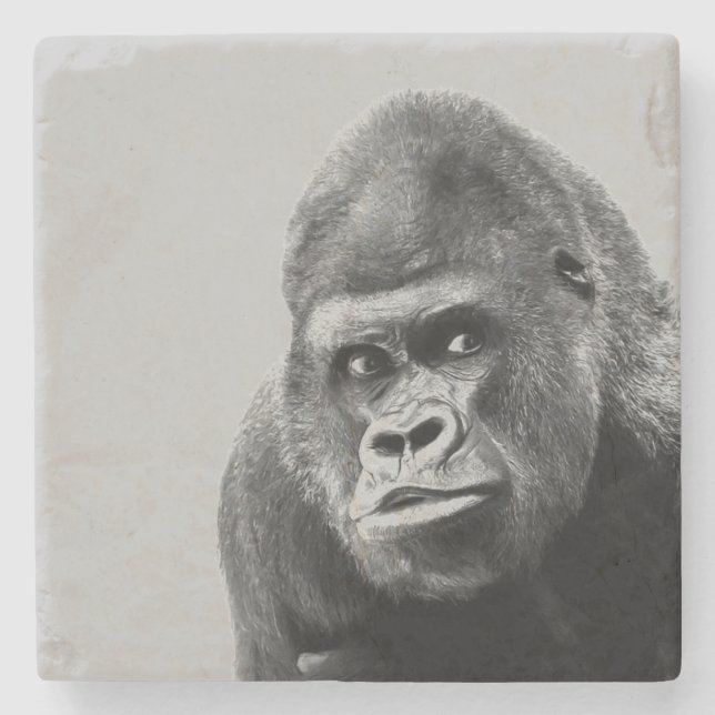 Black White Gorilla Stone Coaster (Front)