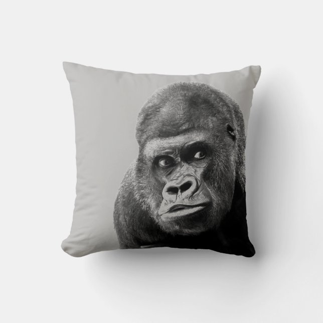 Black White Gorilla Throw Pillow (Front)