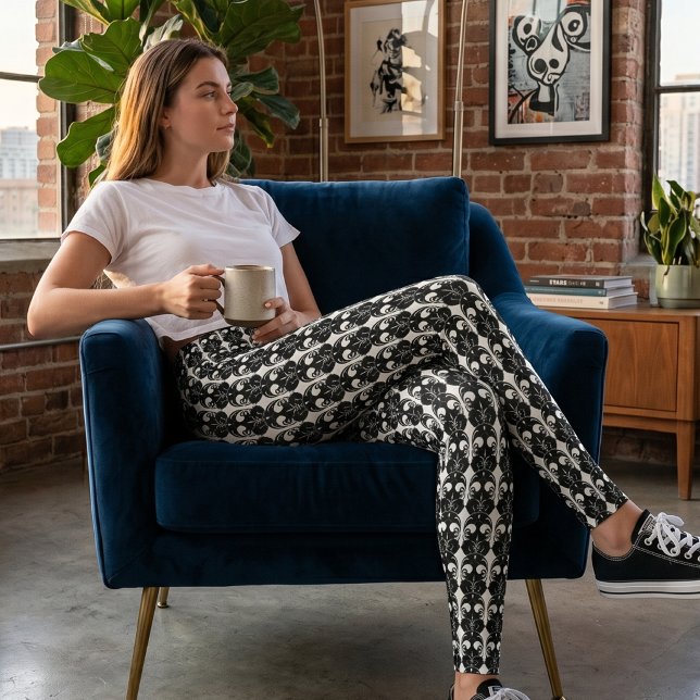 Black & White Gothic Fleur-de-Lis Leggings (Creator Uploaded)