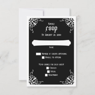 Black White Gothic Wedding RSVP Card