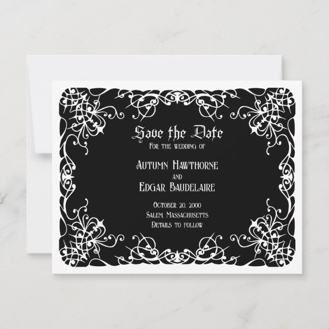 Black White Gothic Wedding Save The Date (Front)
