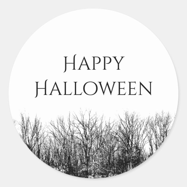 Black White Gothic Woods Halloween  Classic Round Sticker (Front)