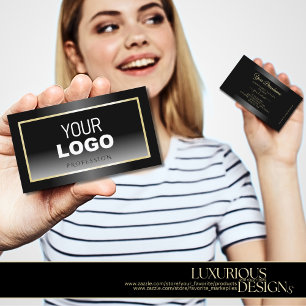 Black White Gradient Champagne Frame and Logo Business Card