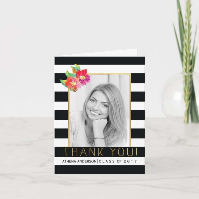 Black, white graduation 2017 pink Thank You photo (Front)