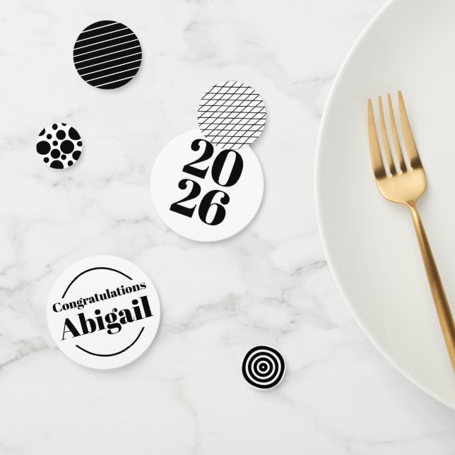 Black & White Graduation 2026 Custom Name Confetti (Group)