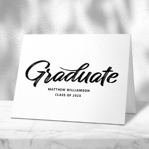 Black White Graduation Bold Retro Script Cap Icon Thank You Card