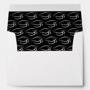 Black White Graduation Cap Pattern Elegant Envelope