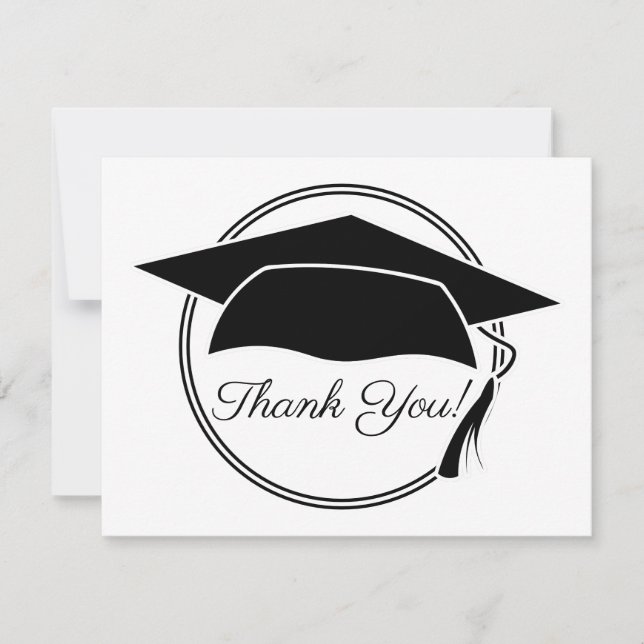 Black White Graduation Cap Thank You Card (Front)