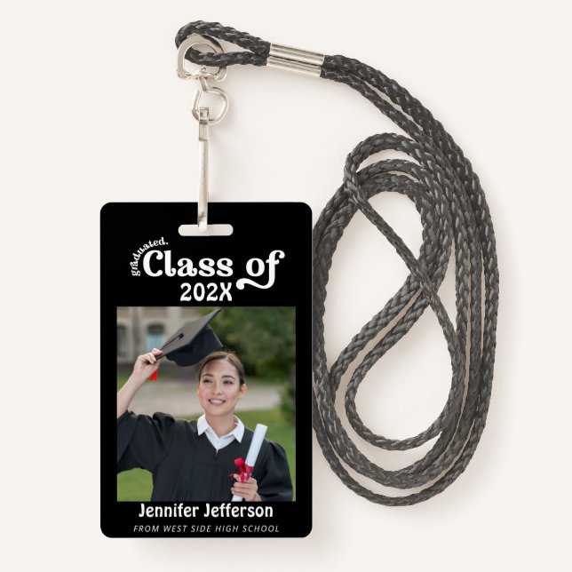 Black & White Graduation Photo Badge (Front with Lanyard)