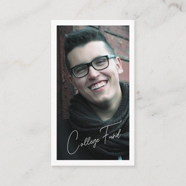 Black  White Graduation Photo QR Code College Fund Enclosure Card (Front)