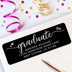 Black White Graduation Script Coeur Adresse modern