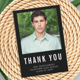 Black White Graduation Thank You Photo Card