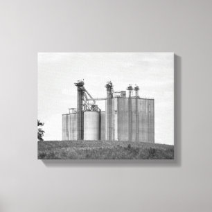 Black & White Grain Elevator on a Hill 11x14 Canvas Print