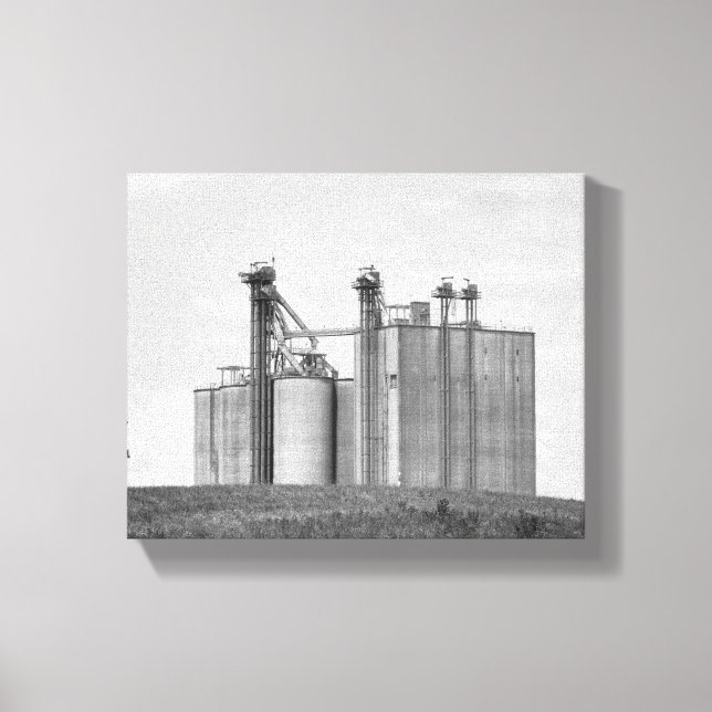 Black & White Grain Elevator on a Hill 8x10 Canvas Print (Front)