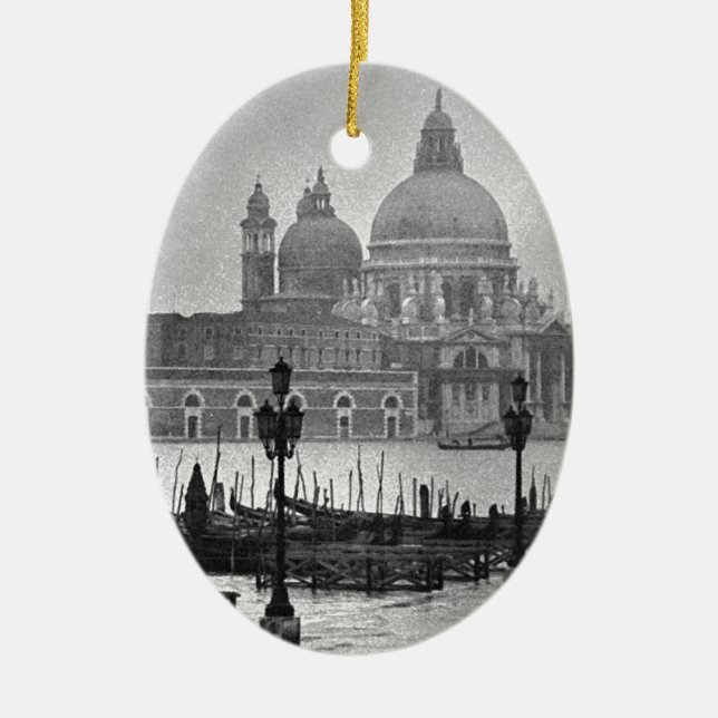 Black White Grand Canal Venice Italy Travel Ceramic Ornament (Front)
