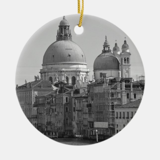 Black White Grand Canal Venice Italy Travel Ceramic Ornament (Front)