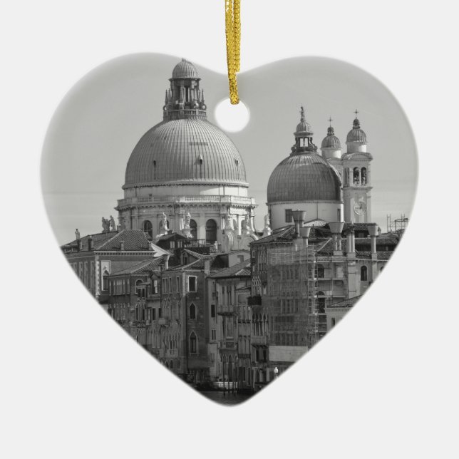 Black White Grand Canal Venice Italy Travel Ceramic Ornament (Front)