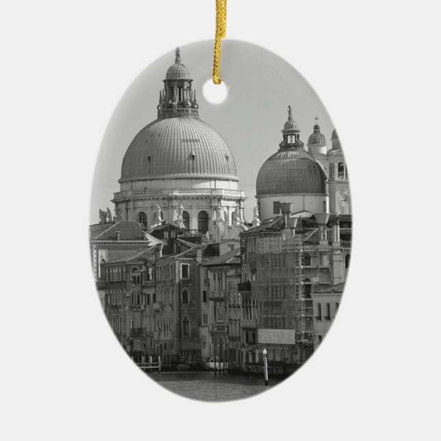 Black White Grand Canal Venice Italy Travel Ceramic Ornament (Front)