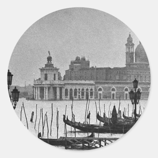 Black White Grand Canal Venice Italy Travel Classic Round Sticker (Front)
