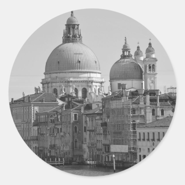 Black White Grand Canal Venice Italy Travel Classic Round Sticker (Front)