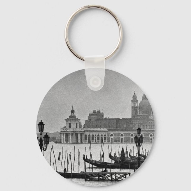 Black White Grand Canal Venice Italy Travel Keychain (Front)