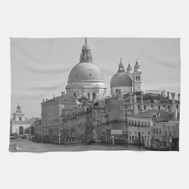 Black White Grand Canal Venice Italy Travel Kitchen Towel (Horizontal)