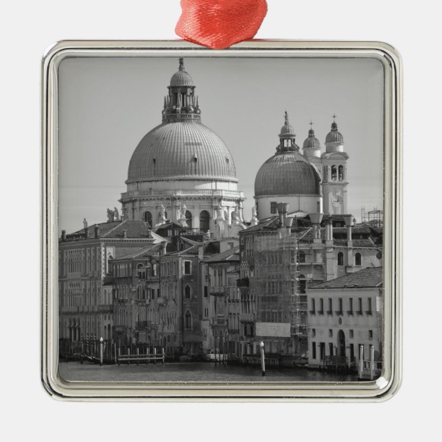 Black White Grand Canal Venice Italy Travel Metal Ornament (Front)