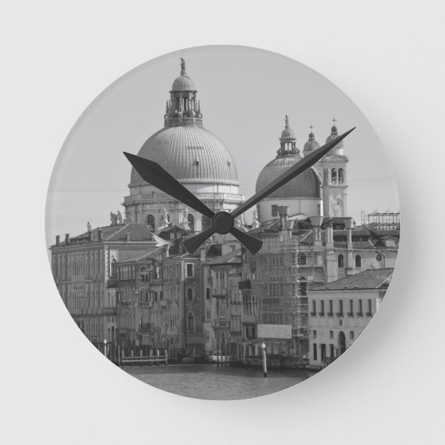 Black White Grand Canal Venice Italy Travel Round Clock (Front)