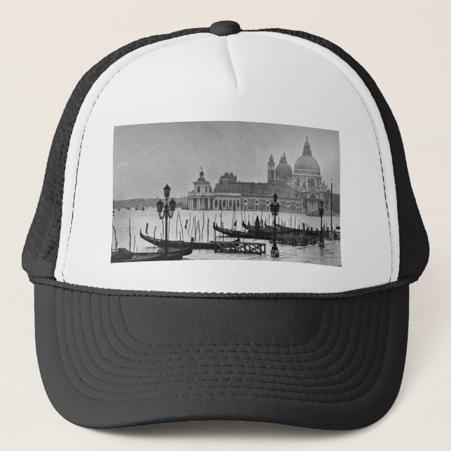 Black White Grand Canal Venice Italy Travel Trucker Hat (Front)