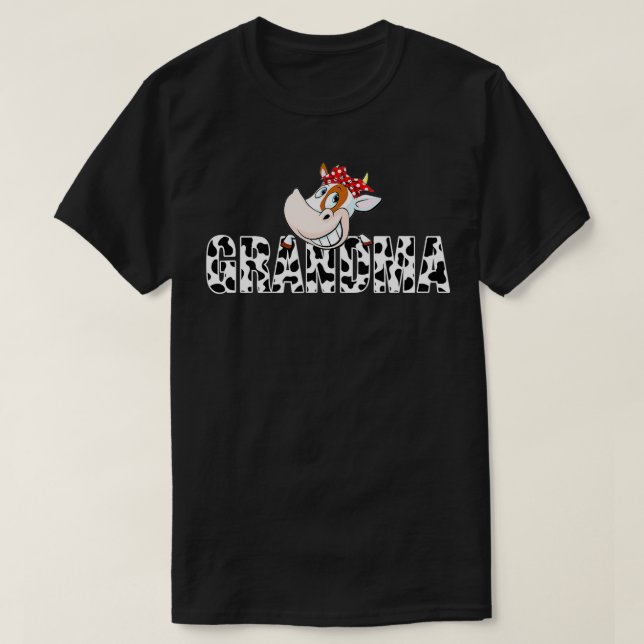 Black White Grandma Cow Print Cowboy Animal Patter T-Shirt (Design Front)