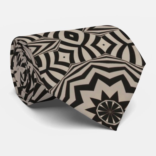 Black White Graphic Art Deco Pattern Tie Necktie (Rolled)