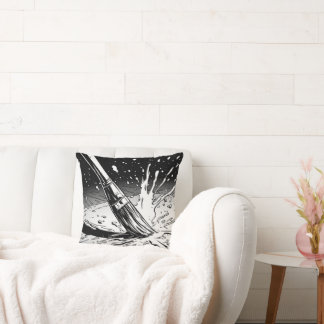Black White Graphic Style Brush Paint Splotch Throw Pillow