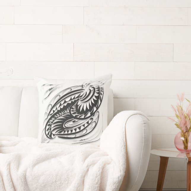 black white graphic textile throw pillow (Couch)