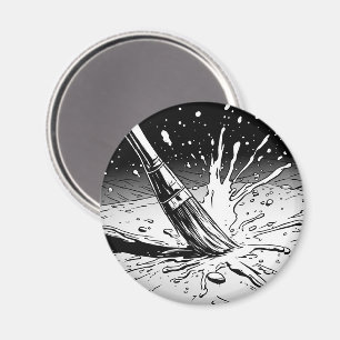 Black White Graphics Style Brush Paint Splotch Magnet