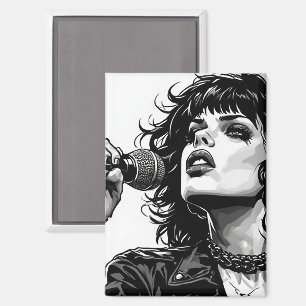 Black White Graphics Style Goth Punk Girl Singer Magnet