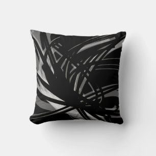 Black White & Gray Abstract Ribbons Throw Pillow