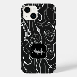 Black white gray damascus abstract swirls Monogram Case-Mate iPhone 14 Case