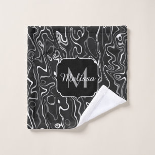 Black white gray damascus abstract swirls Monogram Wash Cloth