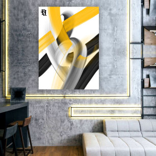 Black White Gray Gold Abstract  Canvas Print