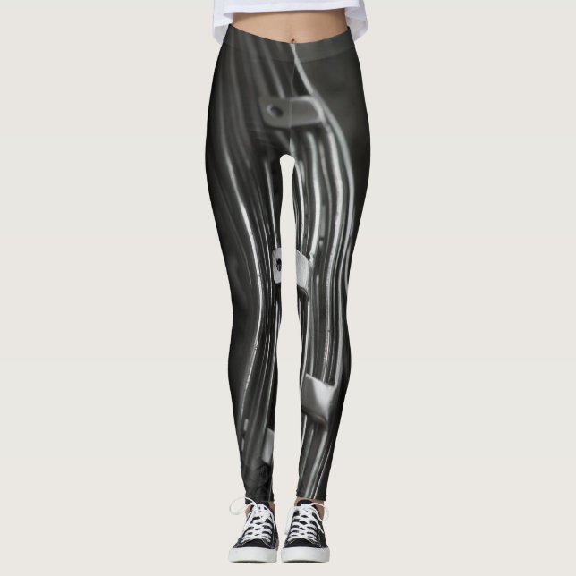 black white gray metallic industrial leggings (Front)