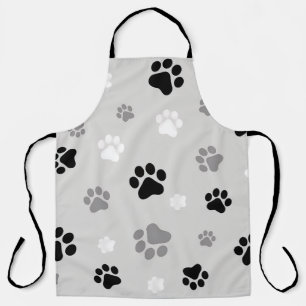 Black, white & gray paw printed unisex apron
