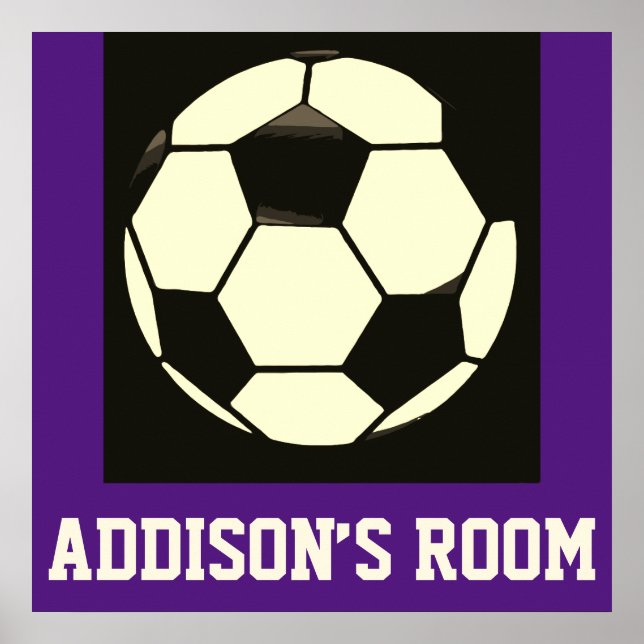 Black White Gray Purple Soccer Ball Custom Name Poster (Front)